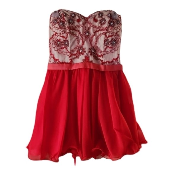 NWT Narianna Prom Illusion Embellished Red Mini Dress Jr Large‎ - Picture 3 of 8